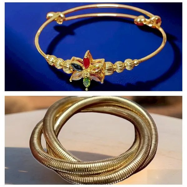 Gold_Toned_Bracelet_With_Central_Star_Shaped_Motiff_And_Textured_Coil_Shaped_Bracelet_Pack_Of_2