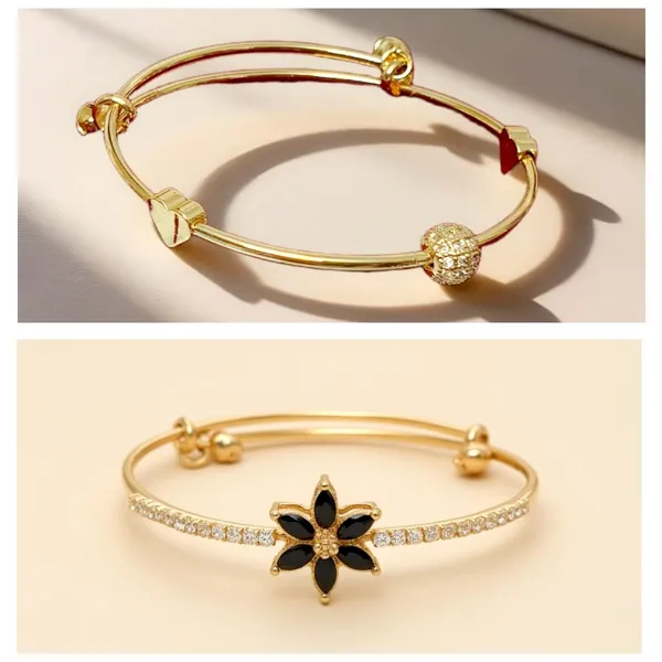 Gold_Toned_Bracelet_With_Heart_And_Bead_Setting_And_Central_Star_Shaped_Motiff_Of_Red_Gemstones_In_Floral_Setting_Pack_Of_2