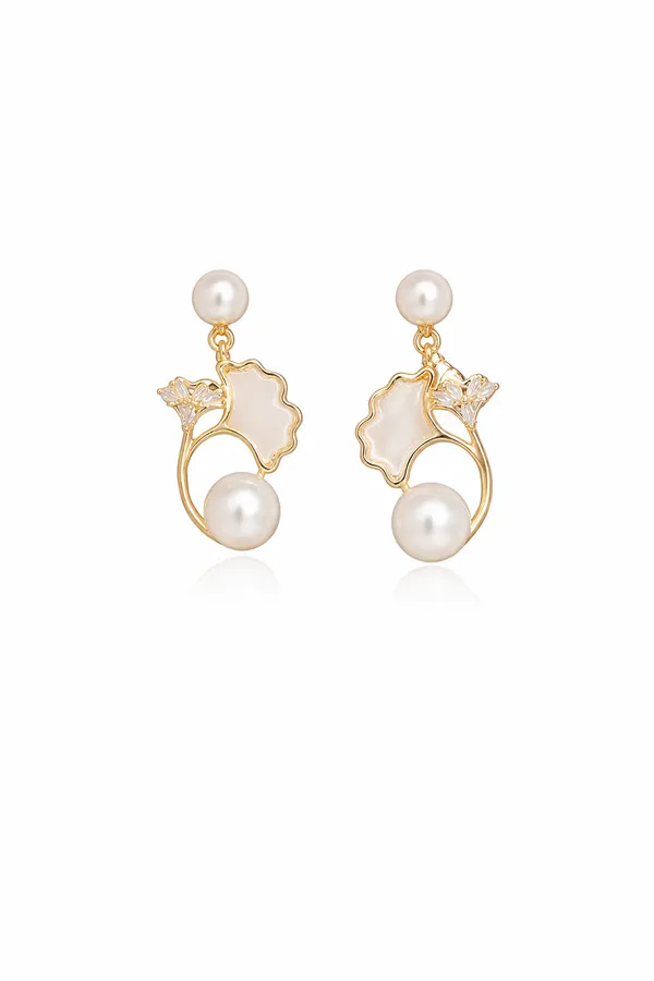 Gold_Plated_Black_Star_Bow_Drop_Earrings_And_Pearl_And_White_Floral_Drop_Earrings_For_Women_Pack_Of_2