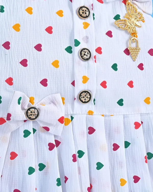 White_With_Multicolor_Heart_Print_Sleeveless_Top_And_Shorts_Set_For_Kids