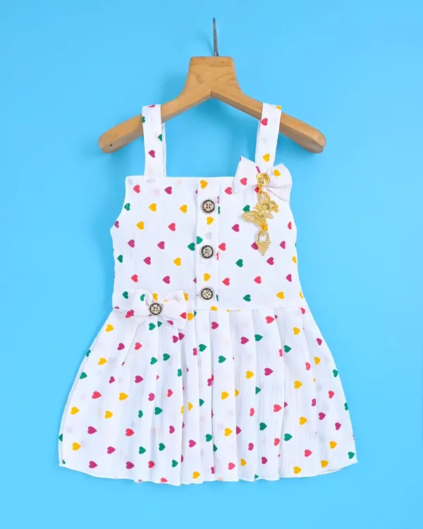 White_With_Multicolor_Heart_Print_Sleeveless_Top_And_Shorts_Set_For_Kids