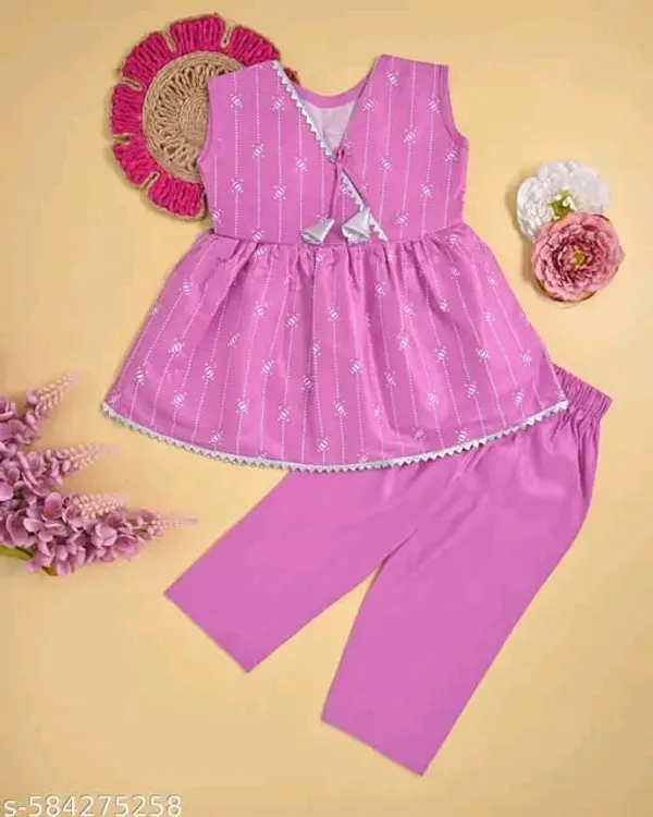 Pink_Printed_Sleeveless_Kurti_Top_With_Leggings_Set_For_Kids