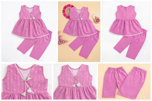 Pink_Printed_Sleeveless_Kurti_Top_With_Leggings_Set_For_Kids