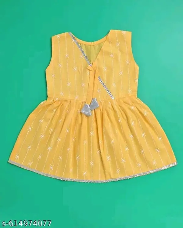 Mustard_Yellow_Sleeveless_Printed_Kurti_Top_With_Pants_Set_For_Kids