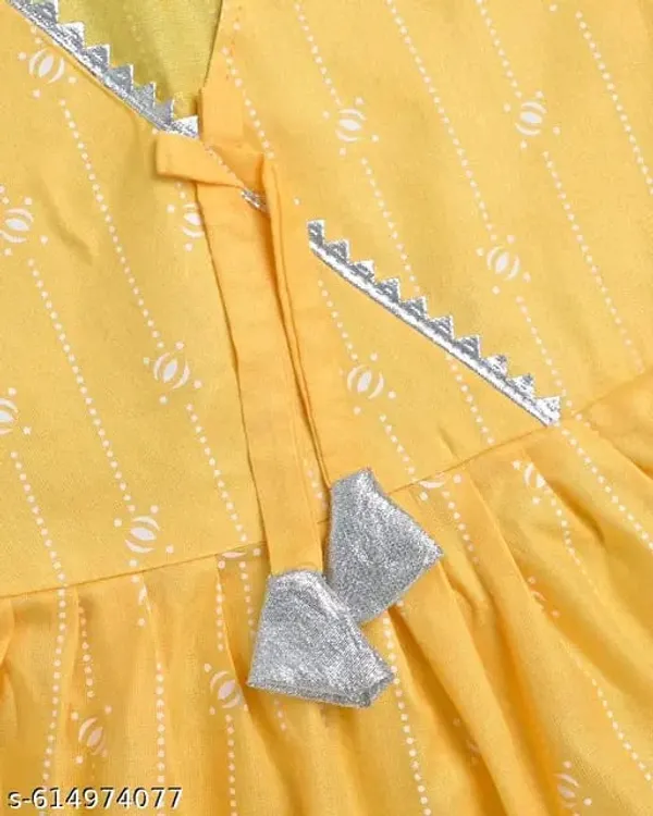 Mustard_Yellow_Sleeveless_Printed_Kurti_Top_With_Pants_Set_For_Kids