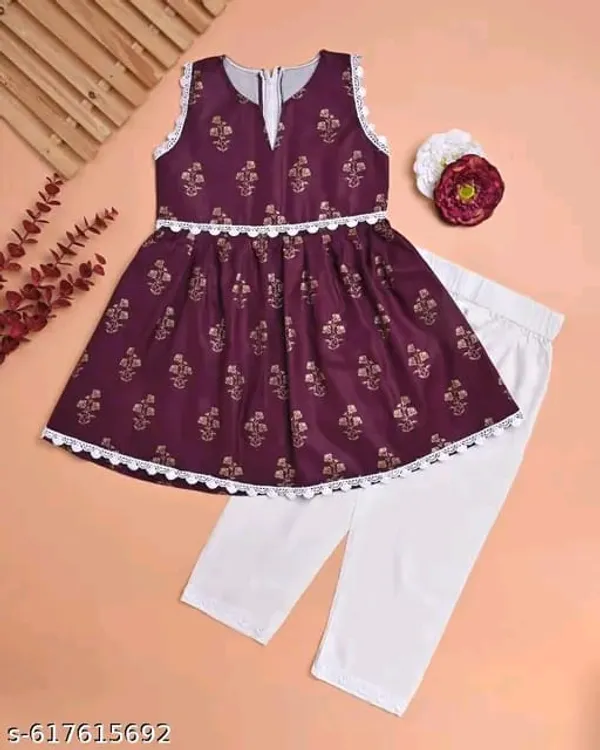 Mustard_Yellow_Sleeveless_Printed_Kurti_Top_With_Pants_Set_For_Kids(Pack_Of_2)