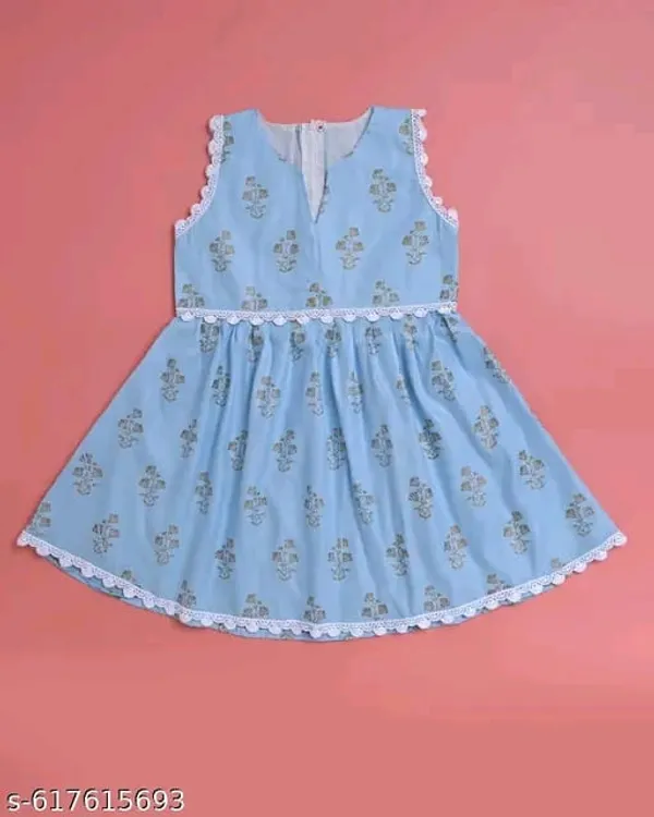 Sky_Blue_And_White_Printed_Sleeveless_Kurti_With_Pant_Set_For_Kids