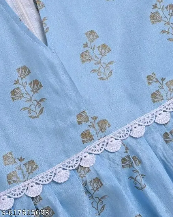 Sky_Blue_And_White_Printed_Sleeveless_Kurti_With_Pant_Set_For_Kids