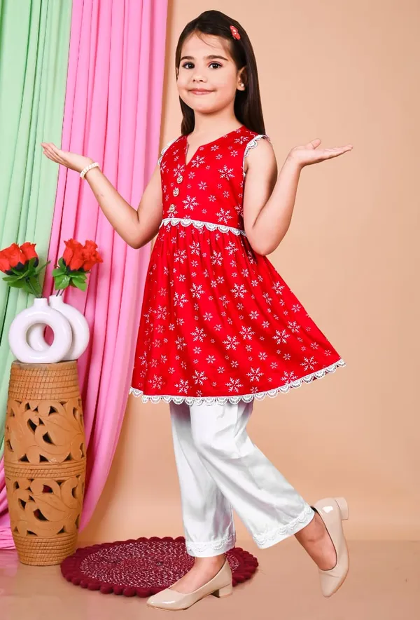 Red_Printed_Sleeveless_Kurti_With_White_Palazzo_Set_For_Kids