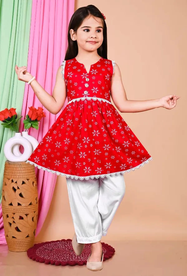 Red_Printed_Sleeveless_Kurti_With_White_Palazzo_Set_For_Kids