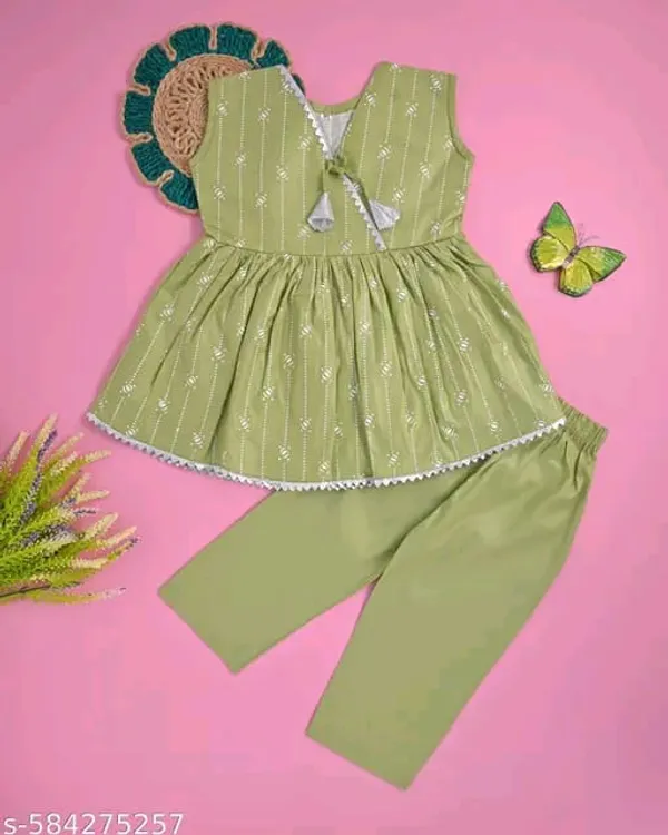 Light_Green_Cotton_Ethnic_Wear_Sleeveless_Printed_Kurti_With_Pant_Set_For_Kids