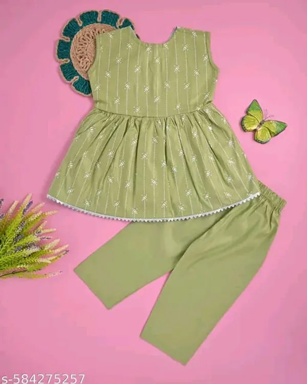 Light_Green_Cotton_Ethnic_Wear_Sleeveless_Printed_Kurti_With_Pant_Set_For_Kids
