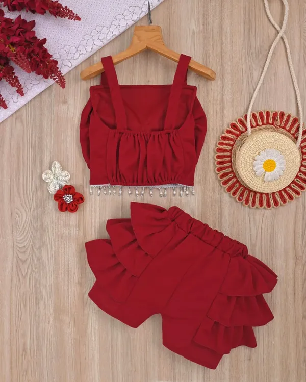 Maroon_Ruffle_Party_Wear_Co-Ord_Set_For_Kids