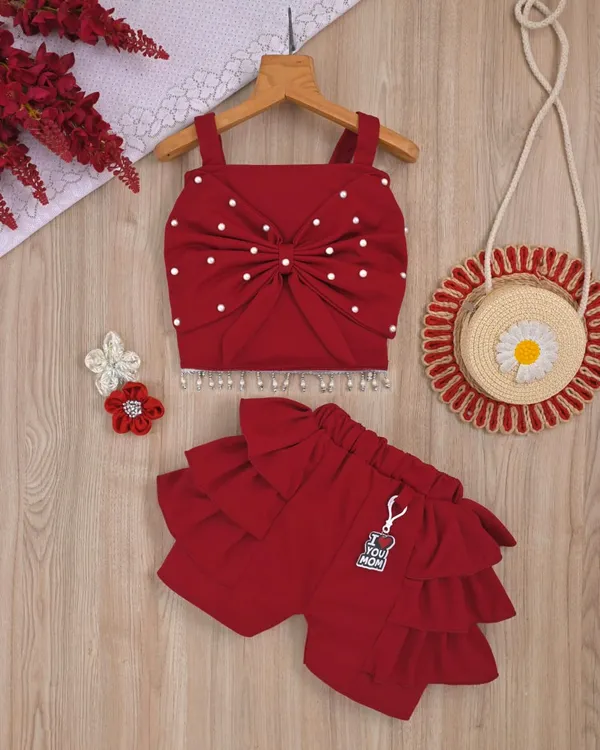Maroon_Ruffle_Party_Wear_Co-Ord_Set_For_Kids