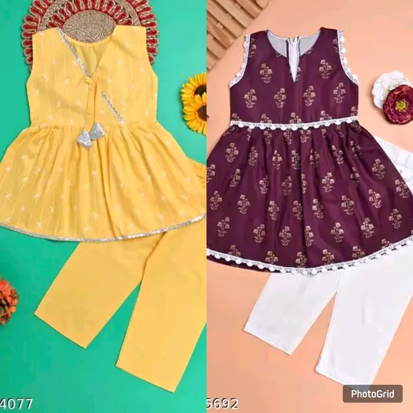 Mustard_Yellow_Sleeveless_Printed_Kurti_Top_With_Pants_Set_For_Kids(Pack_Of_2)