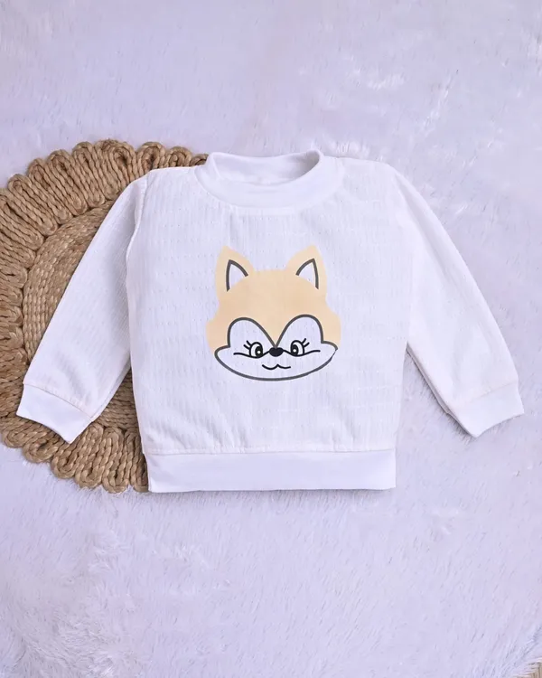White_And_Beige_Cotton_Cartoon_Print_Top_And_Bottom_Clothing_Set_For_Kids