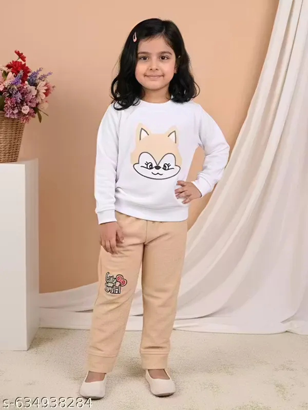 White_And_Beige_Cotton_Cartoon_Print_Top_And_Bottom_Clothing_Set_For_Kids