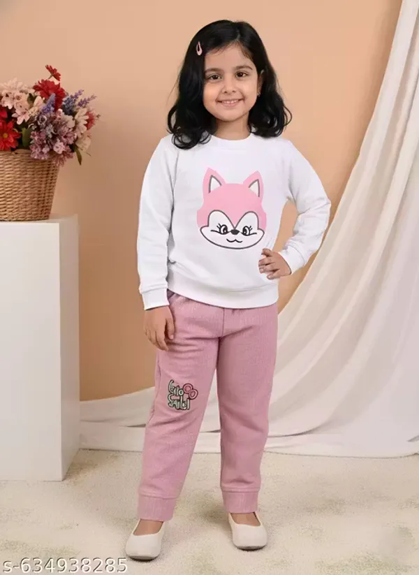 White_And_Rose_Pink_Cotton_Cartoon_Print_Top_And_Bottom_Clothing_Set_For_Kids