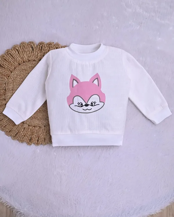 White_And_Rose_Pink_Cotton_Cartoon_Print_Top_And_Bottom_Clothing_Set_For_Kids