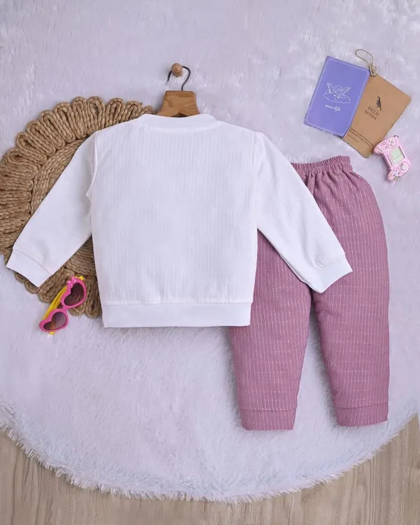 White_And_Rose_Pink_Cotton_Cartoon_Print_Top_And_Bottom_Clothing_Set_For_Kids