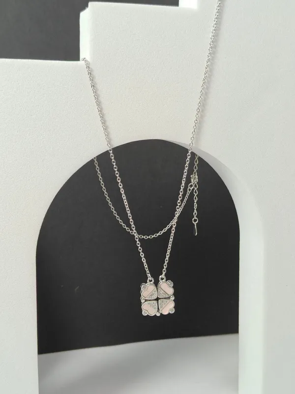 Sterling_Silver_Combine_Four_Heart_Chain_Pendant_For_Female