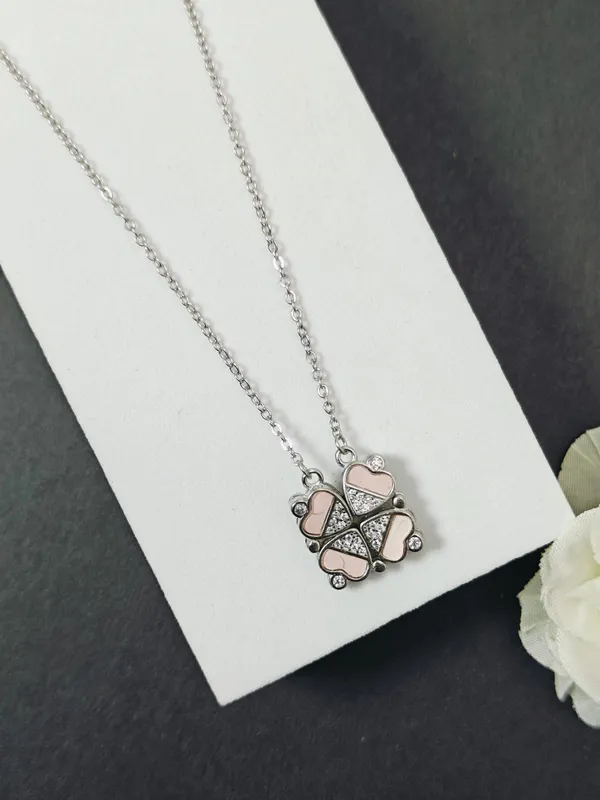 Sterling_Silver_Combine_Four_Heart_Chain_Pendant_For_Female