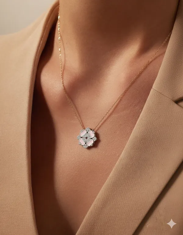 Sterling_Silver_Combine_Four_Heart_Chain_Pendant_For_Female