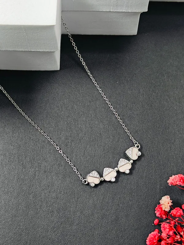 Sterling_Silver_Combine_Four_Heart_Chain_Pendant_For_Female