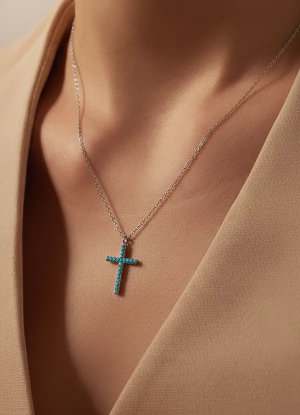 Sterling_Silver_Cross_Pendant_Adorned_With_Turquoise_Necklace_For_Female