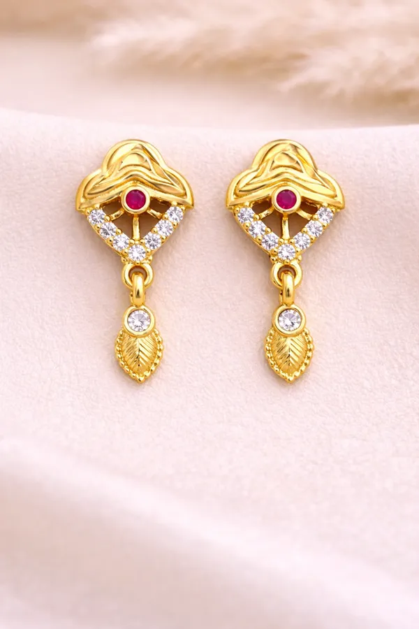 Gold_Plated_Alloy_Designer_Drop_Earrings_With_Red_Stone_For_Women