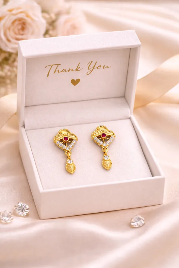 Gold_Plated_Alloy_Designer_Drop_Earrings_With_Red_Stone_For_Women