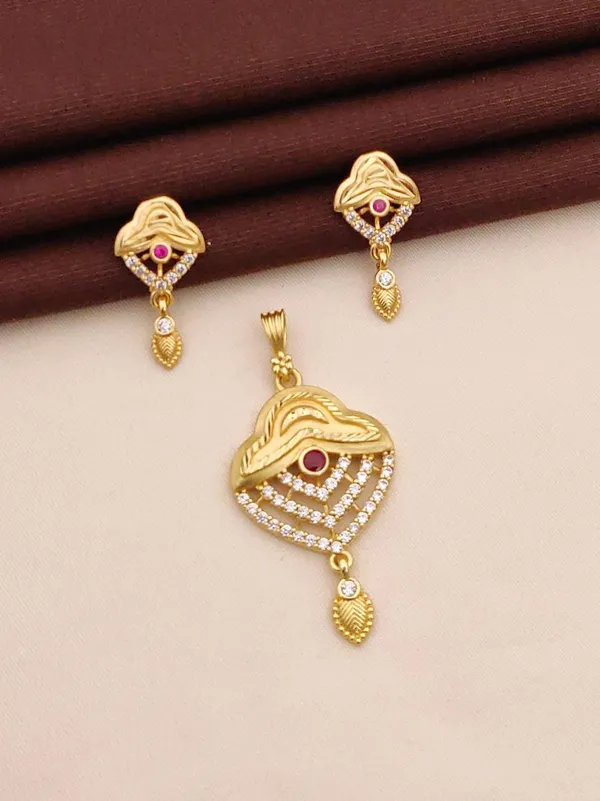 Gold_Plated_Alloy_Heart_Shape_Pendant_&_Earrings_Set_With_Red_Stone_For_Women