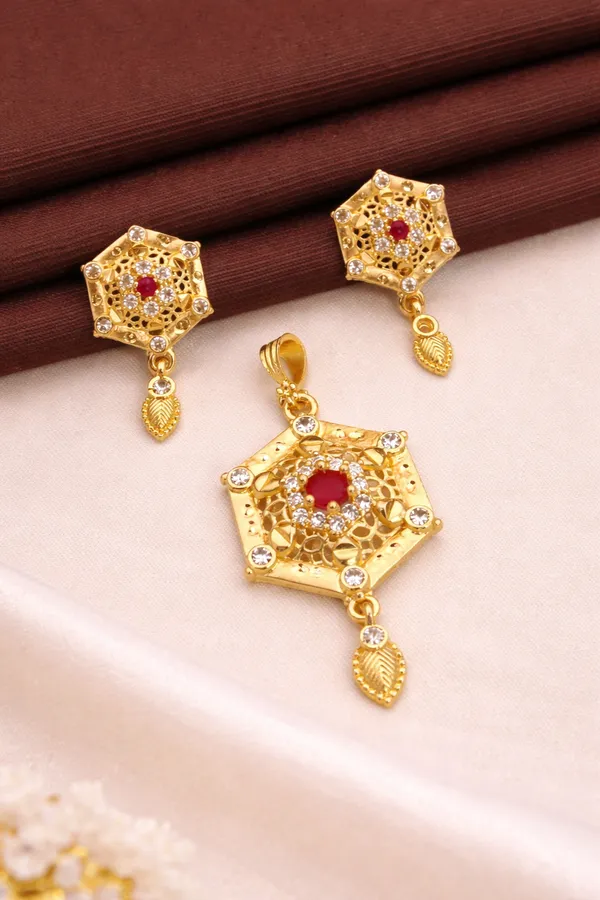 Gold_Plated_Alloy_Hexagon_Floral_Jewellery_Set_With_Red_Stone_For_Women