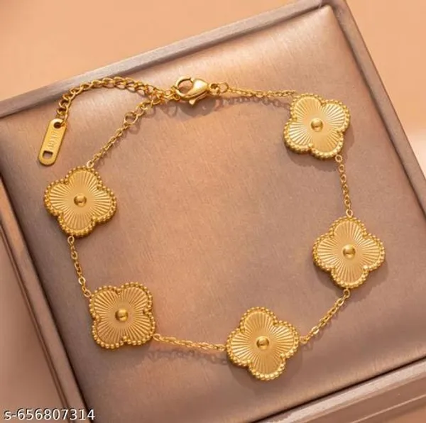 Gold_Plated_Alloy_Floral_Charm_Bracelet_For_Women