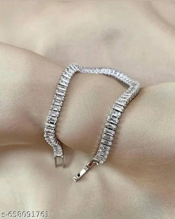 White_Silver_Plated_Premium_Elegant_Baguette_Cut_Cz_Tennis_Bracelet_For_Women