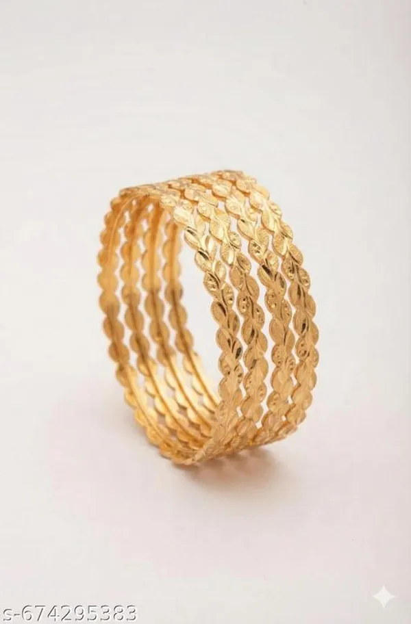 Gold_Plated_Alloy_Luxurious_Leaf_Pattern_Artificial_Bangle_Set_For_Women