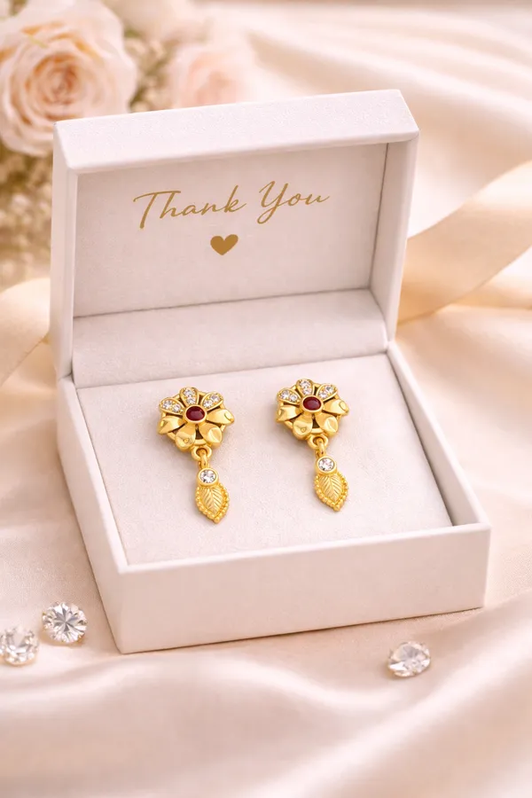 Gold_Plated_Alloy_Floral_Drop_Earrings_With_Red_Stone_For_Women