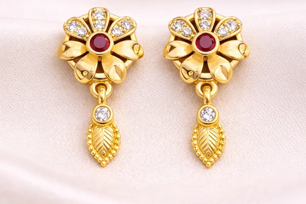 Gold_Plated_Alloy_Floral_Drop_Earrings_With_Red_Stone_For_Women