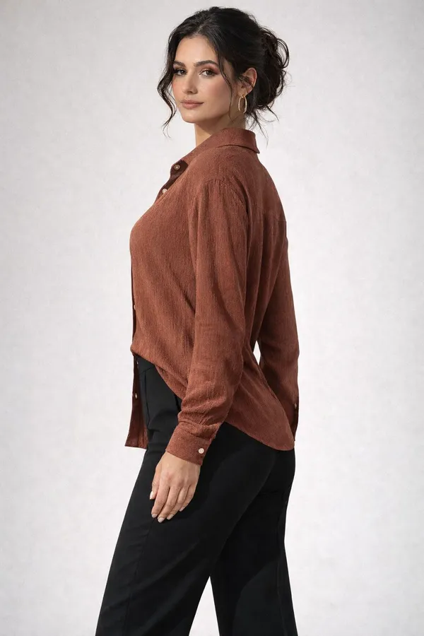Brown_Textured_Shirt_&_Black_High_Rise_Tailored_Trouser_Co-ord_Set