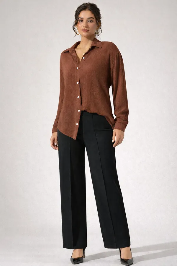 Brown_Textured_Shirt_&_Black_High_Rise_Tailored_Trouser_Co-ord_Set
