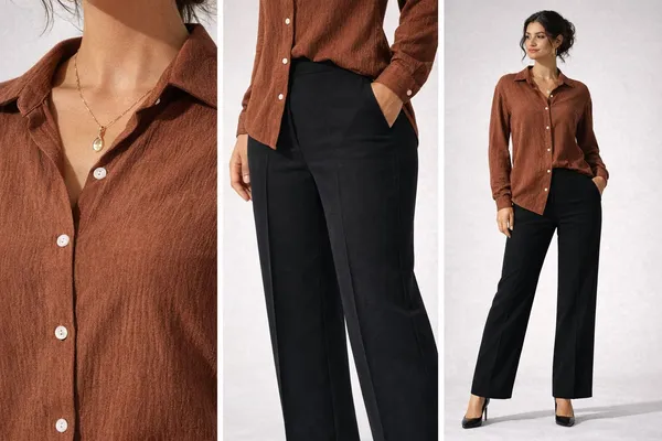 Brown_Textured_Shirt_&_Black_High_Rise_Tailored_Trouser_Co-ord_Set