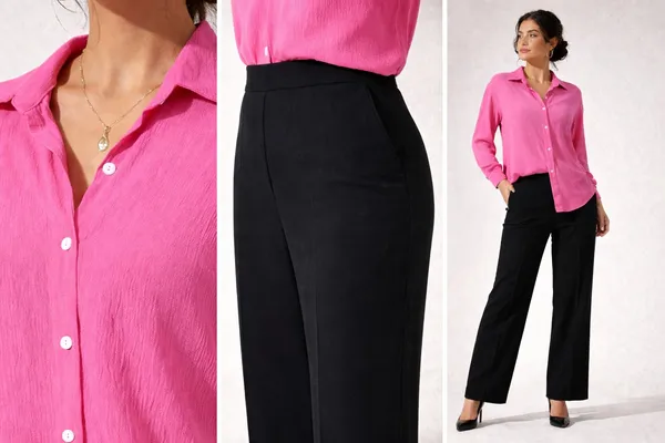 Pink_Textured_Shirt_&_Black_High_Rise_Tailored_Trouser_Co-ord_Set