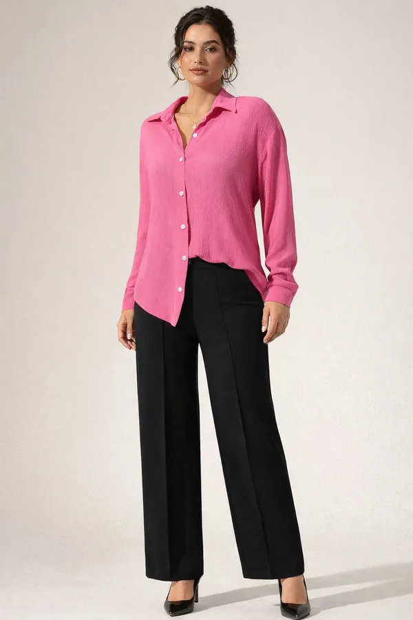 Pink_Textured_Shirt_&_Black_High_Rise_Tailored_Trouser_Co-ord_Set