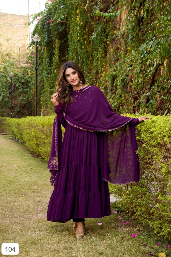 Purple_Flared_Anarkali_Dress_With_Foil_Work_With_Pant_And_Dupatta_For_Women