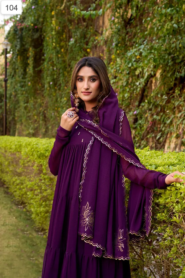 Purple_Flared_Anarkali_Dress_With_Foil_Work_With_Pant_And_Dupatta_For_Women