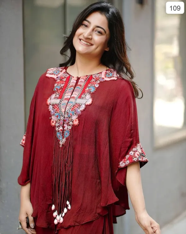 Ruby_Maroon_Embroidered_Kurti_With_Plazzo