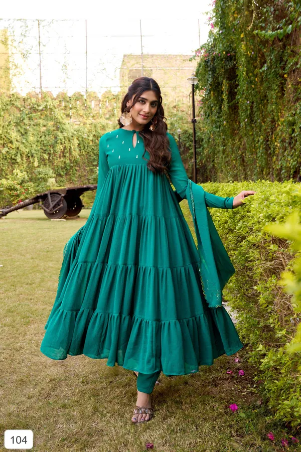 Teal_Green_Flared_Anarkali_Dress_With_Foil_Work_With_Pant_And_Dupatta_For_Women