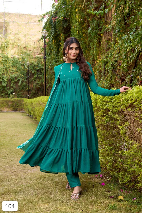 Teal_Green_Flared_Anarkali_Dress_With_Foil_Work_With_Pant_And_Dupatta_For_Women