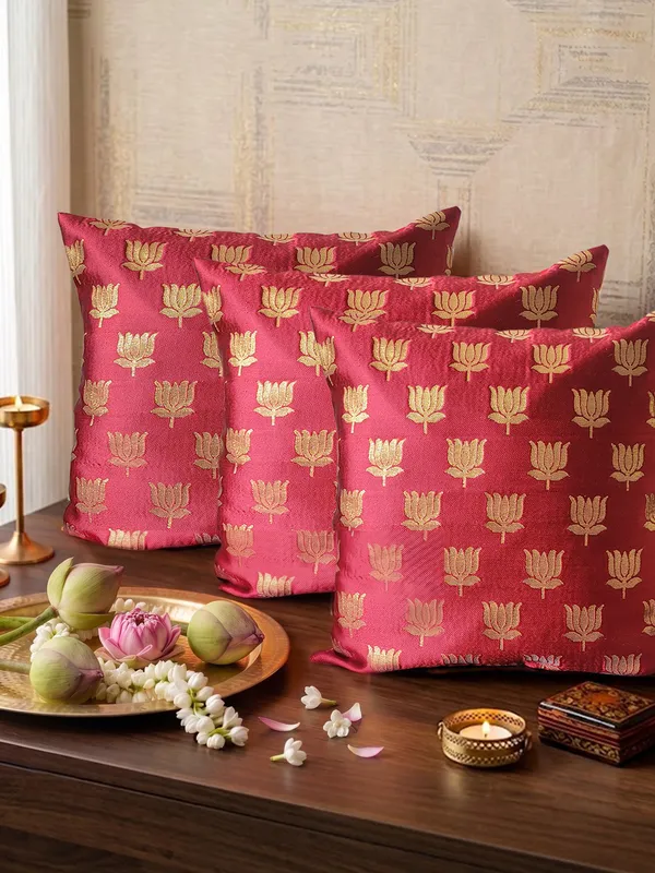Ethnic_Lotus_Red_Cushion_Covers_–_16"_x_16"_|_Indian_Festive_Décor