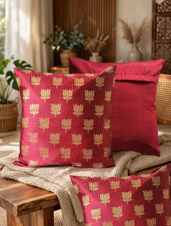Ethnic_Lotus_Red_Cushion_Covers_–_16"_x_16"_|_Indian_Festive_Décor